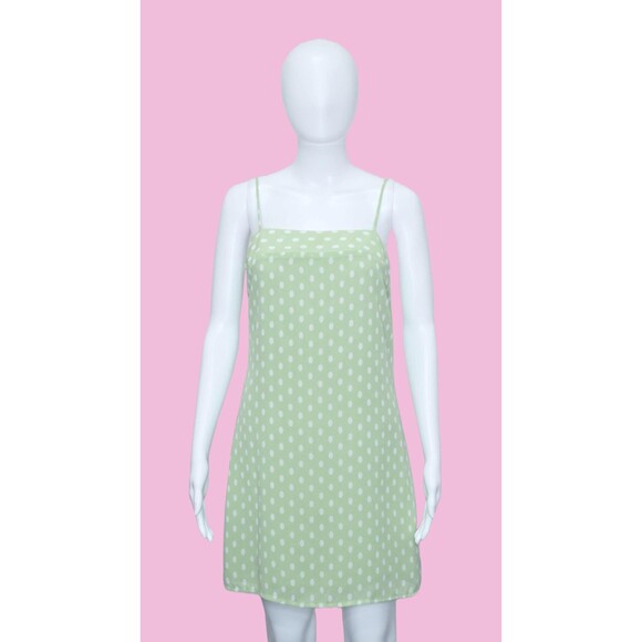 Y2K. ESPRIT DE CORP. Green & White. Polka Dot Dress wiButton Keyhole Back. XS-S - Picture 4 of 10